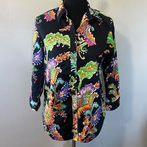 Ralph Lauren Women’s 100% Cotton Floral Blouse Button Down Shirt 3/4 Sleeve Sz L